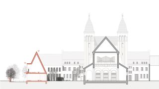 Realisierungswettbewerb polnische Mission Dortmund, Ansicht Süd, Schnitt 3